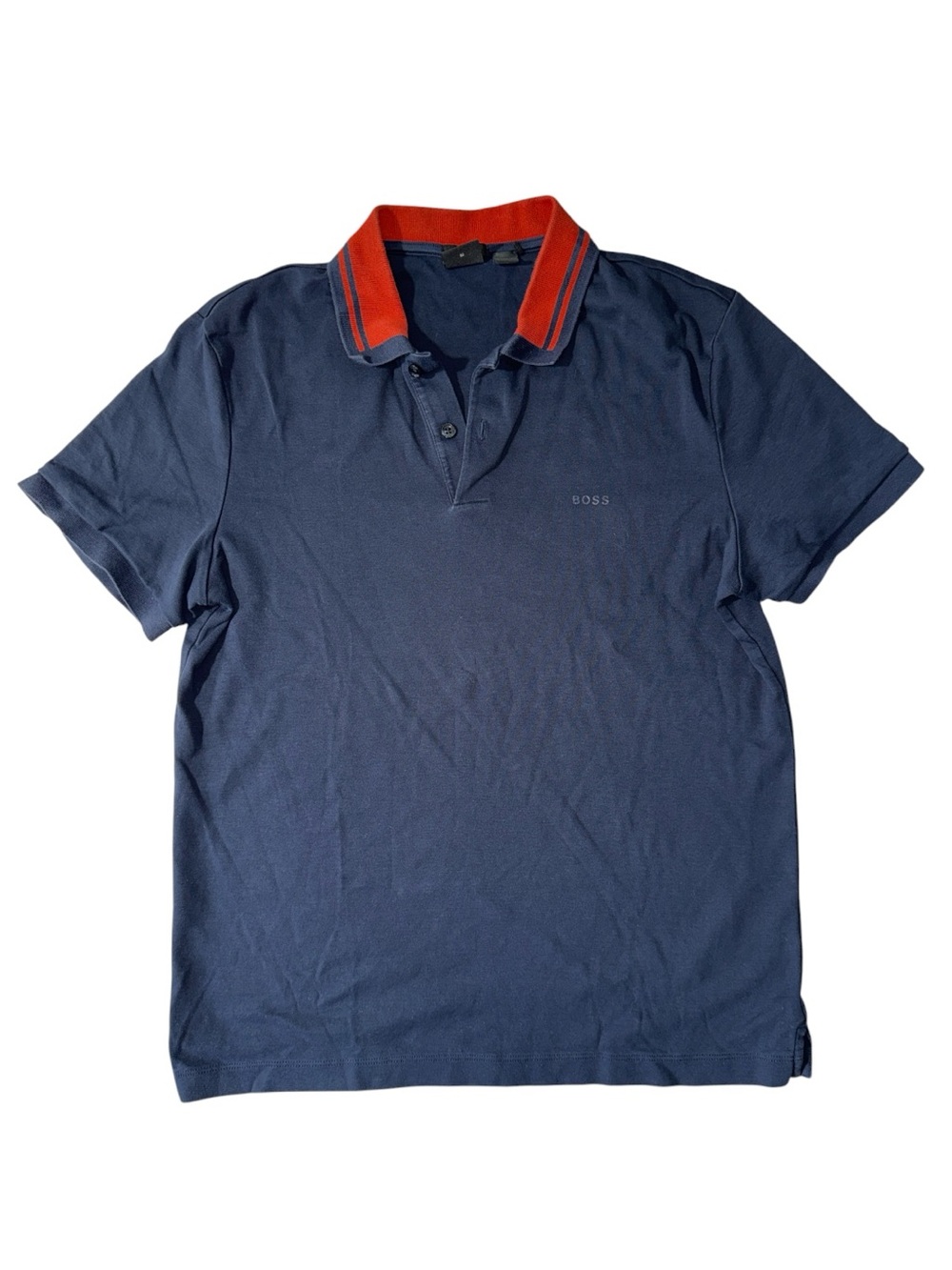 Hugo Boss men M Medium slim fit dark blue contrast collar soft cotton polo shirt